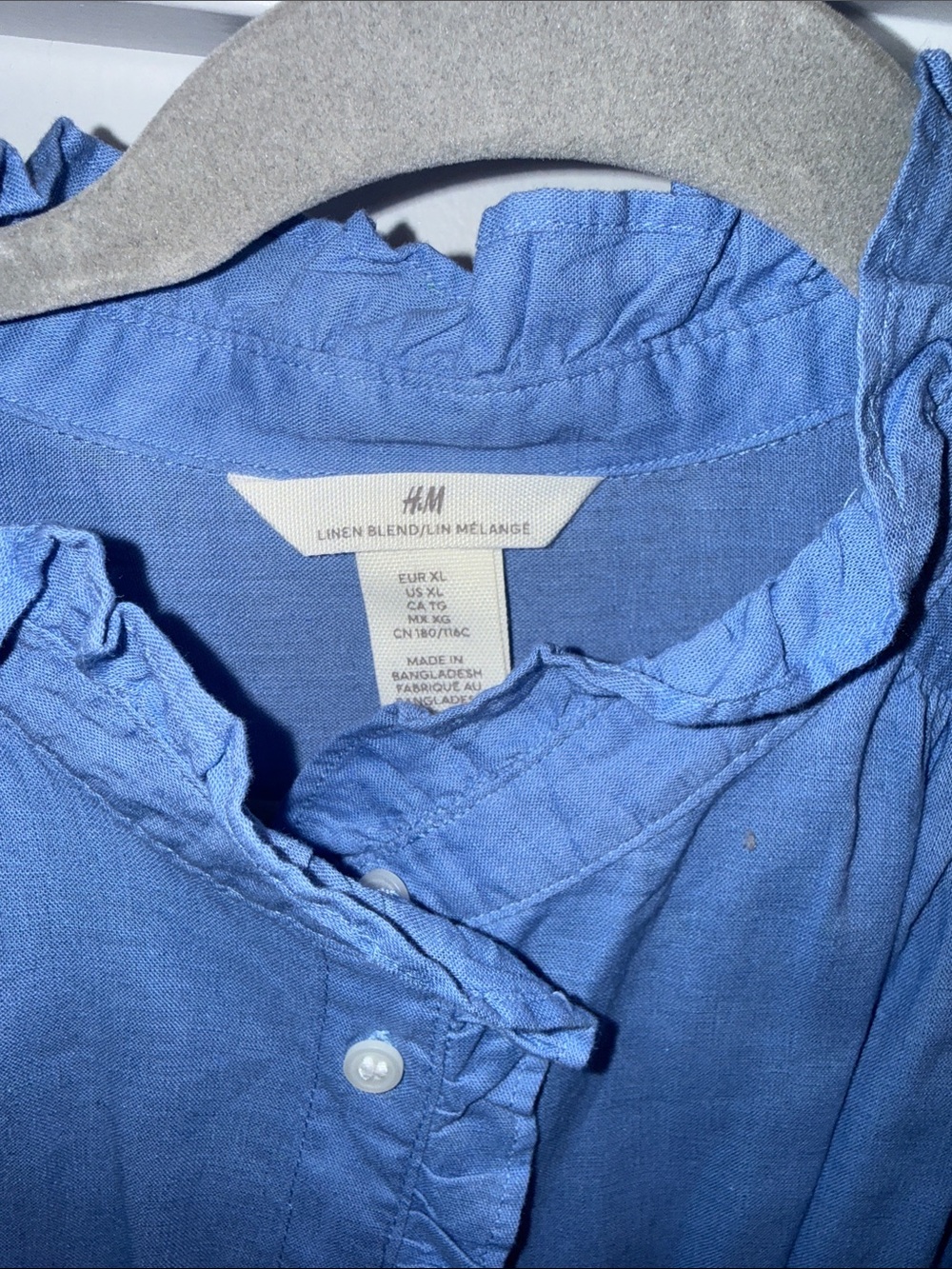 H&M Blue Ruffle-Detail Button-Up Shirt - Picture 2 of 3